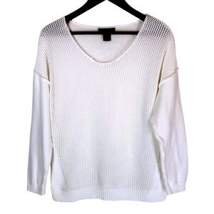 Lane Bryant Plus Size White Cotton Blend Knit Open‎ Weave Casual Sweater